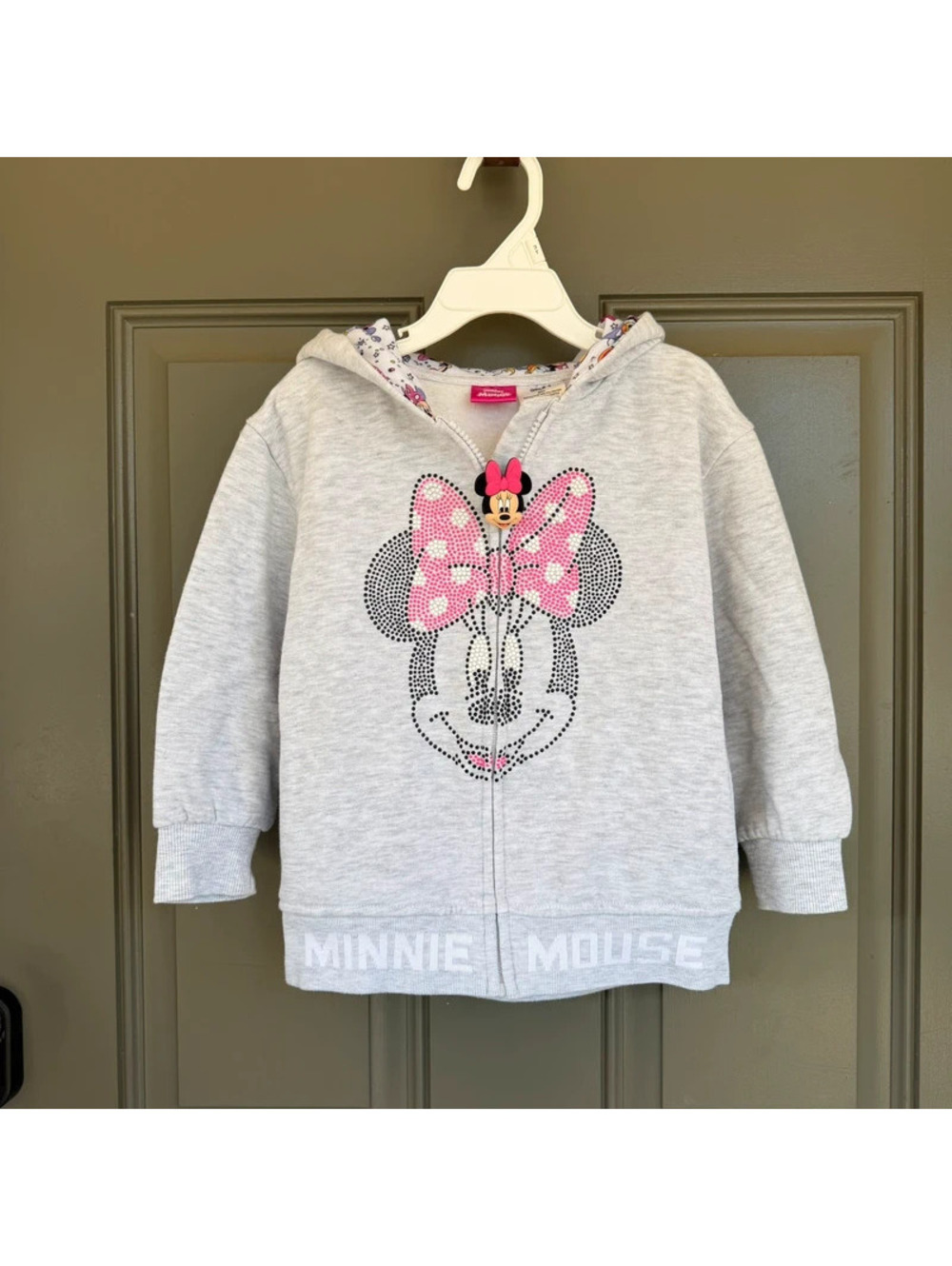Disney Junior Minnie Mouse Zip Up Hoodie Jacket Gray Girls Size 4